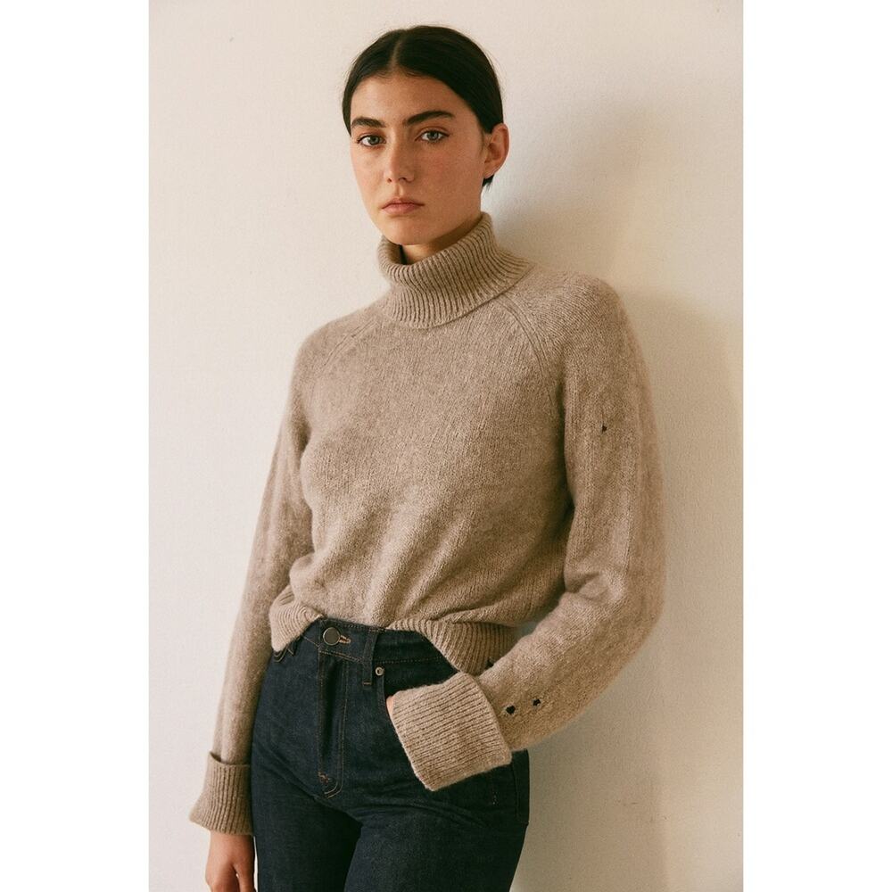 Reformation Tan Garrett cuffed sleeve Turtleneck Sweater XS